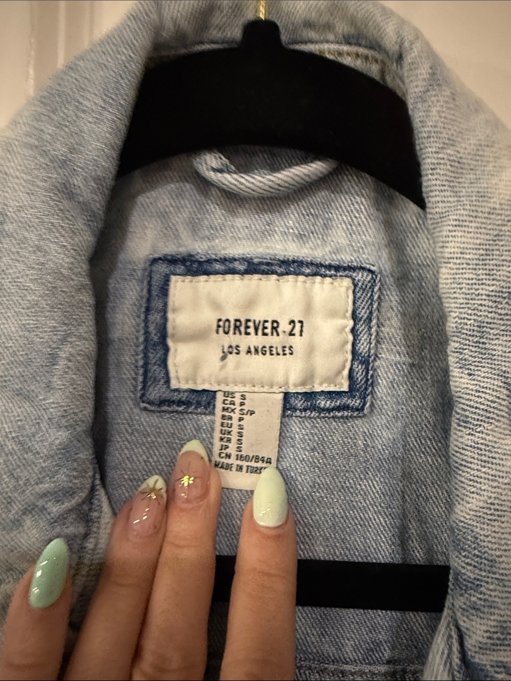 Distressed Light Wash Denim Jacket with Dallas Stars Texas Hockey Hand Design - Picture 2 of 8